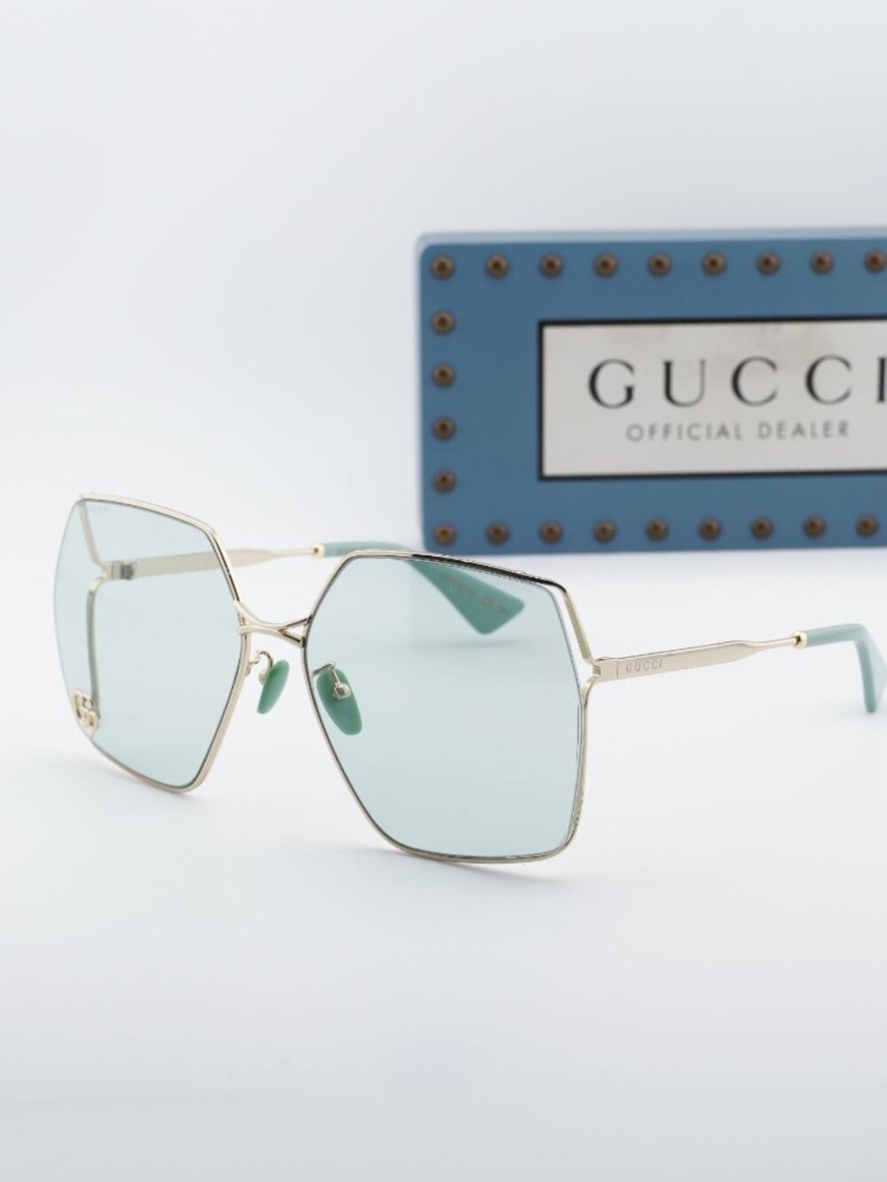 Gucci GG0817S 003 Square Sunglasses - Gold / Green